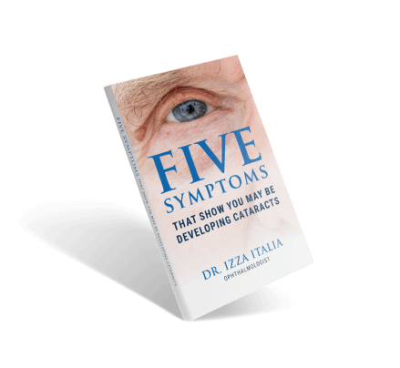 E-book entitled Five Symptoms That Show You May Be Developing Cataracts, by Dr. Izza Italia, Ophthalmologist
